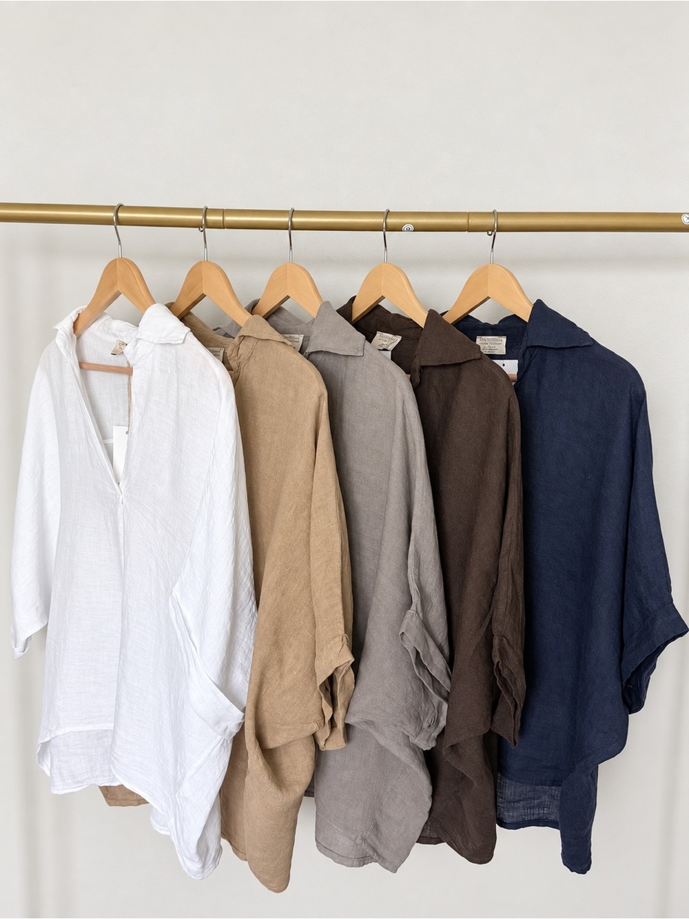 Women's Relaxed Button-Front Blouse in White, Tan, Gray, Brown, Navy